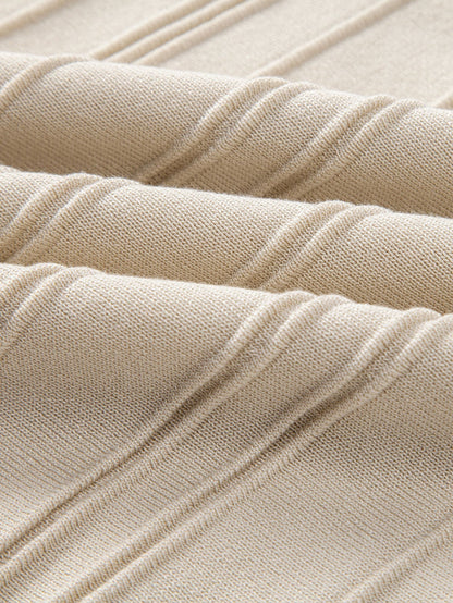 Striped Jacquard Knit Polo Shirt with Zipper