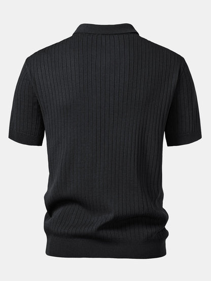 Striped V-Neck Knit Polo