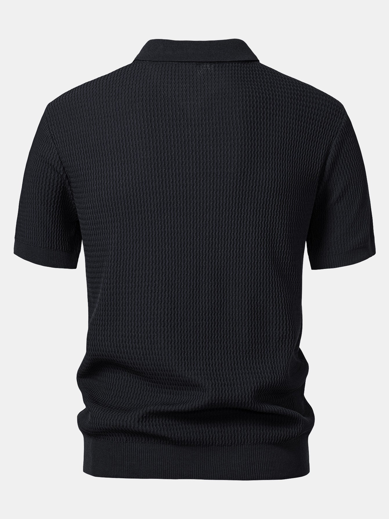 V-Neck Polo Shirt with Wave Jacquard Knit
