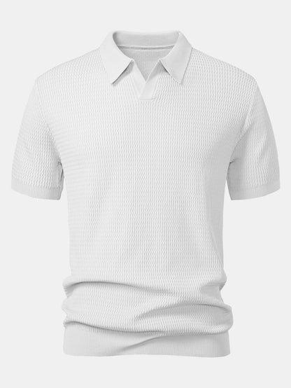V-Neck Polo Shirt with Wave Jacquard Knit