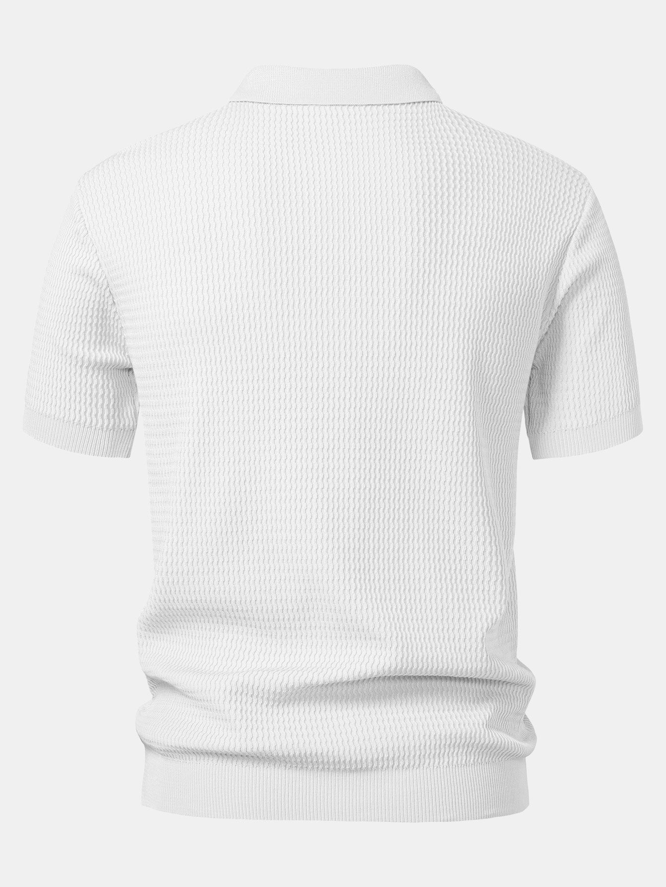 V-Neck Polo Shirt with Wave Jacquard Knit