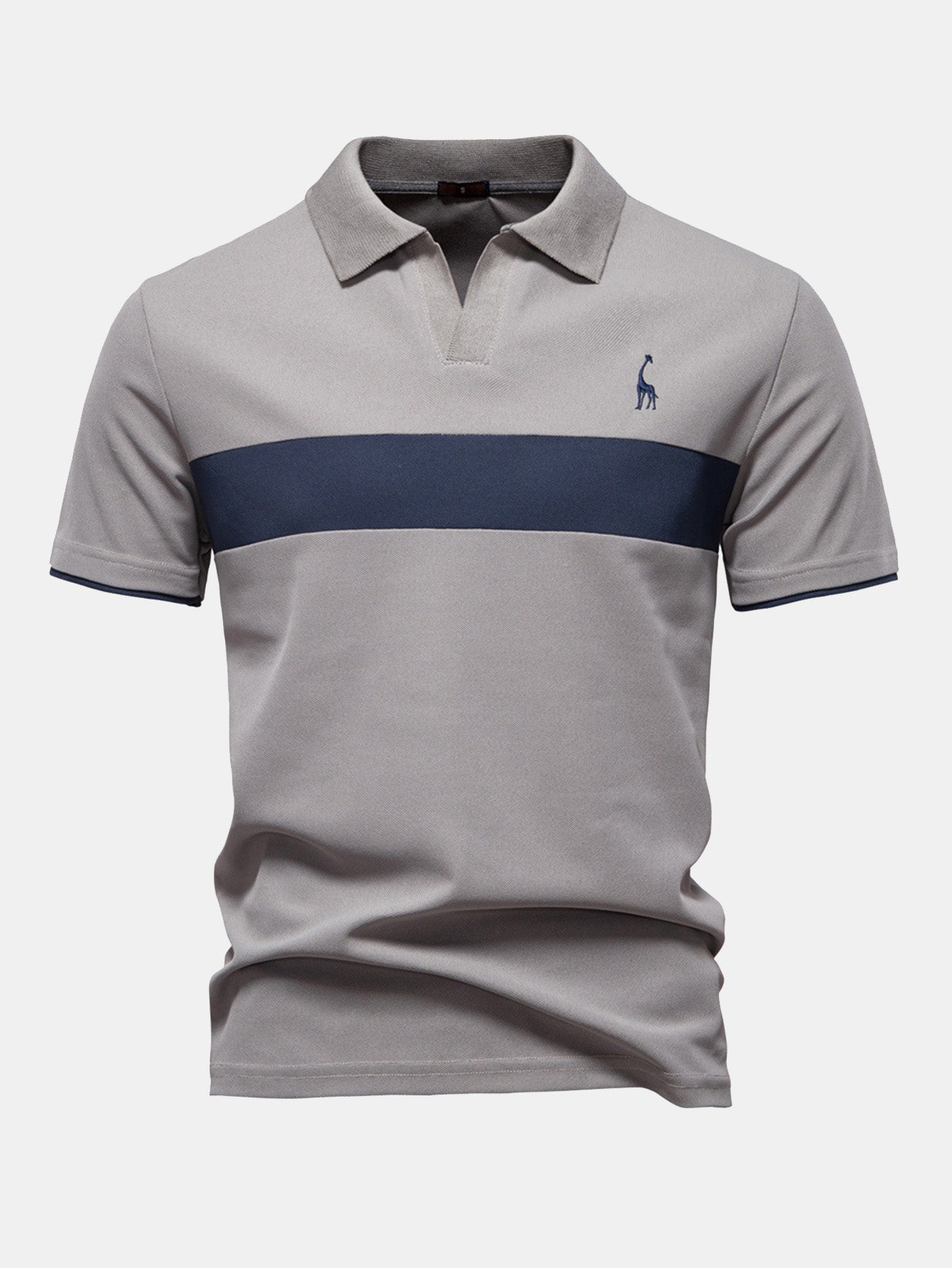 V-Neck Polo Shirt with Contrast Pique Design