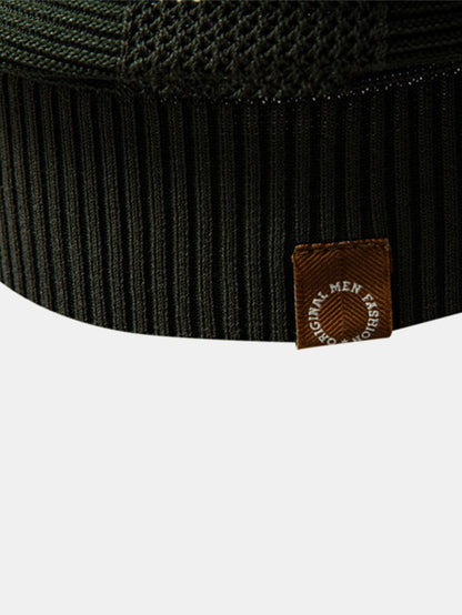 Striped Hollow Knit V-Neck Polo