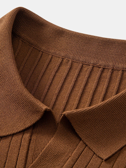 Striped V-Neck Knit Polo