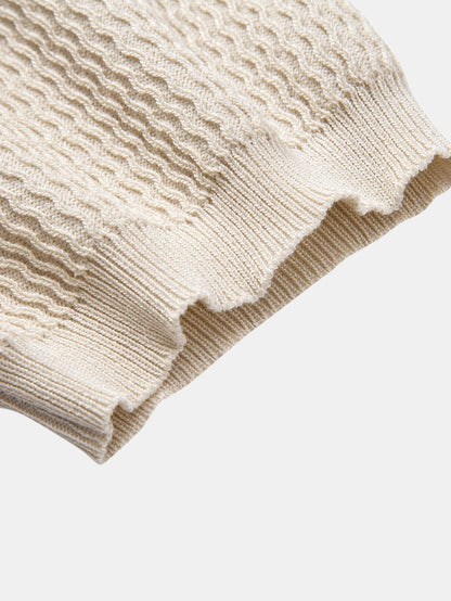 V-Neck Polo Shirt with Wave Jacquard Knit