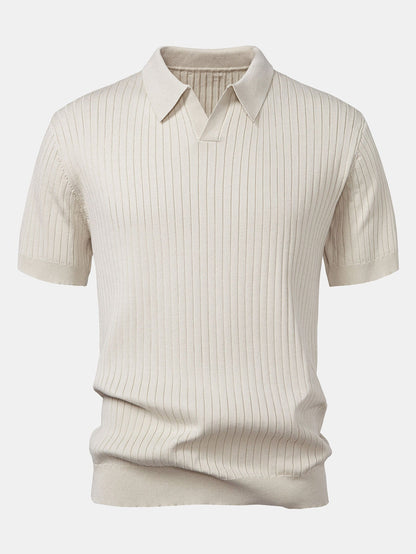 Striped V-Neck Knit Polo