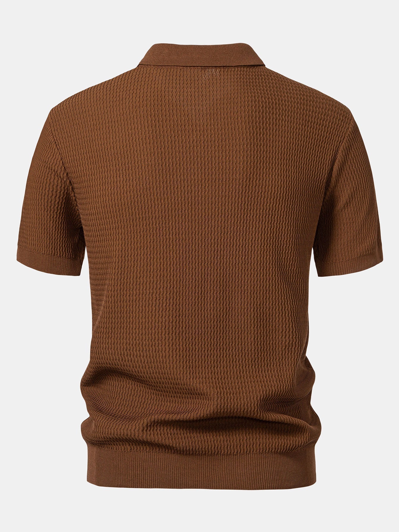 V-Neck Polo Shirt with Wave Jacquard Knit